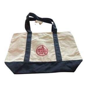 Trader Joe's Canvas Tote with Navy Trim